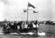 The launch AUSTRALIA built by HC Press and used to watch the 18 foot skiffs sailing on the harb…