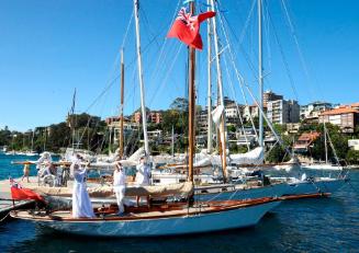 KELPIE at the 2013 SASC Gaffers Day event, raisng the ensign in style.