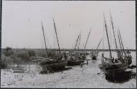 Two Broome style luggers at low tide in Roebuck Bay, Broome WA., date unknown