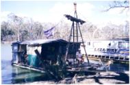 The WILLIAM WILLAS on the Murray River, a self propelled house boat made of scrounged materials…