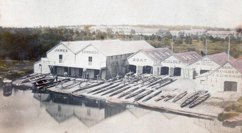 The Edwards buildings on the south side of the Yarra River, c1870s