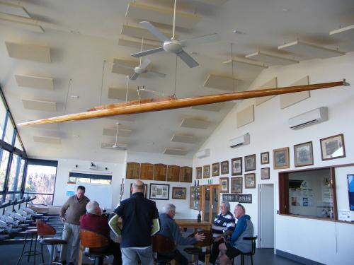 The Fairbairn Scull hanging in the clubrooms at Barwon