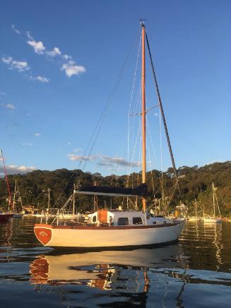 Galatea-M in Paradise Beach on Pittwater Bay. 