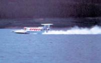 SPIRIT OF AUSTRALIA at high speed on Blowering Dam, 1978.