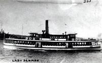 LADY DENMAN as originally launched with a steam engine and tall smokestack.