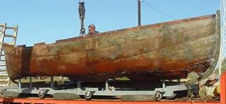 The KORMORAN lifeboat being moved for preservation treatment.