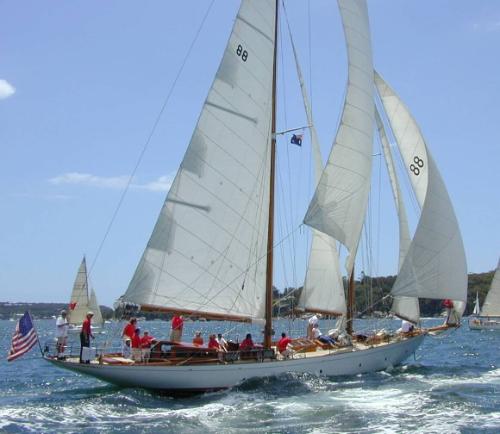 ASTOR at the sailpast of veteran Sydney to Hobart yachts before the start of the 60th anniversa…