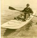 Mervyn 'Jack' O'Brien  aboard another surf ski called ARIES during the 1950s.