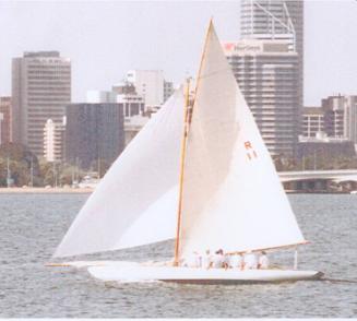 THERA  sailing again for the first time after restoration in 2002 on the Swan River.