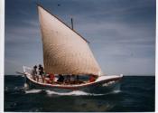 PORT FAIRY sailing off its home port after restoration in 1996, with a new lug rig.