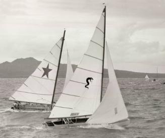 TAIPAN sailing in the third heat of the 1960 world championship series. The cutout Miller was f…