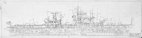 The profile view from the arrangement drawings of HMAS VAMPIRE as modified in the early 1970s