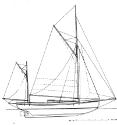 A profile drawing of MALLANA , drawn by David Payne in 2004 re-creating the original sailplan f…