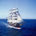 An aerial picture of JAMES CRAIG in 2004, showing its restored condition and under full sail re…