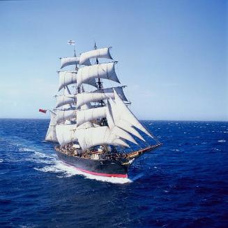 An aerial picture of JAMES CRAIG in 2004, showing its restored condition and under full sail re…