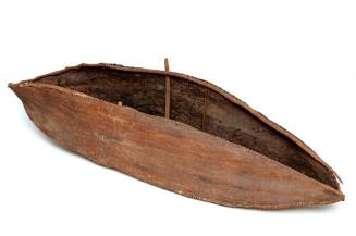 The Australian Museum's bark canoe from the Whitsunday Island Group. The single internal frame …