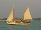 ANNIKI enjoying an evening charter sail on Darwin Harbour about 2005.