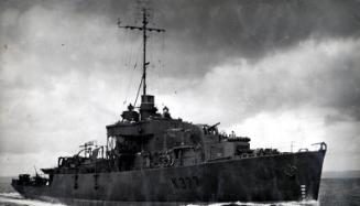 HMAS DIAMANTINA undergoing sea trials before being commissioned on the 27th of April 1945.