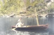 Stan Potter paddling BOYONG in about 1938 on the George's River, Sydney NSW.