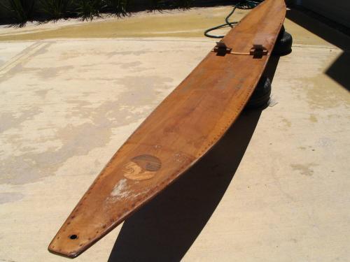 The Swanbourne Nedlands wooden ski has a very simple shape typical of the early 1950s.