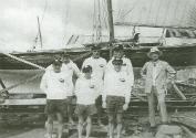 The crew of DOLPHIN pose with the owner Alf Huybers who is on the far right.
 L to R, back: No…
