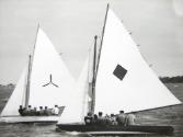 MISS SANDGATE in the foreground, pictured racing in the 1940s on the Brisbane River.