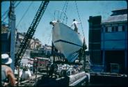 RONITA about to be launched at Walsh Bay on Sydney Harbour in 1960.