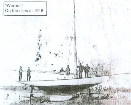 WERONA on a slipway in 1918, possibly about to be launched.