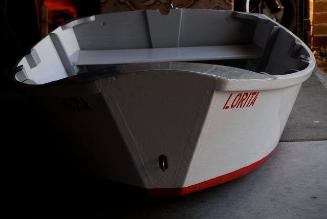 LORITA MARIA's tender showing the transom bow