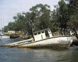 Broome pearling lugger and Garden Island ferry TRIXEN abandoned in the Swan River at Maylands i…