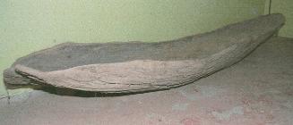 The Indigenous bark canoe on display at Hay Gaol Museum in 2007