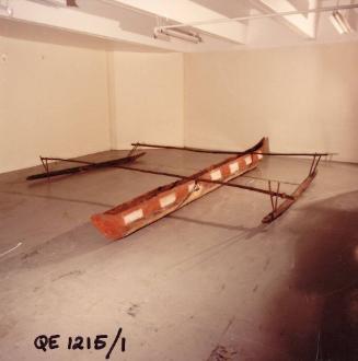 The Mapoon Indigenous Double Outrigger in storage.