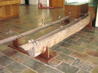 The Gunggandji Indigenous outrigger canoe on display and the Menmuny Museum, Yarrabah, Qld.