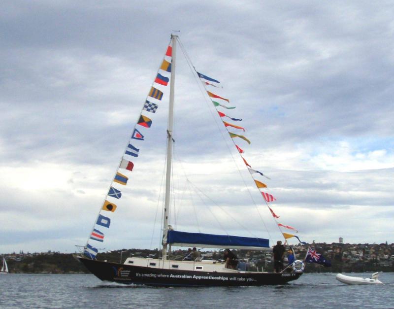 The MOBI Yacht NIRIMBA cruising on Sydney Harbour in its new colours in 2007